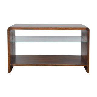 Pane Coffee Table Solid Mango Wood Glass Lower Shelf Slab Sides Chestnut