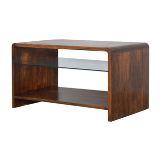 Pane Coffee Table Solid Mango Wood Glass Lower Shelf Slab Sides Chestnut