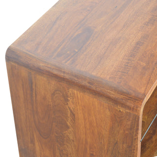 Pane Coffee Table Solid Mango Wood Glass Lower Shelf Slab Sides Chestnut