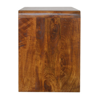 Praxis Media Unit Chestnut Mango Wood Waterfall Frame Glass Shelf Insert No-Drawer Open Design