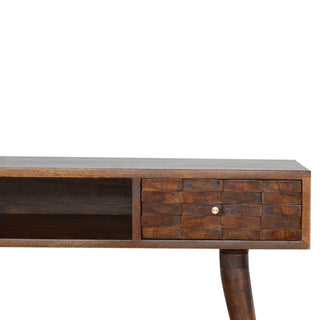 Caspar Writing Desk Mango Wood Tile-Carved Drawer Dark Chestnut With Brass Knob