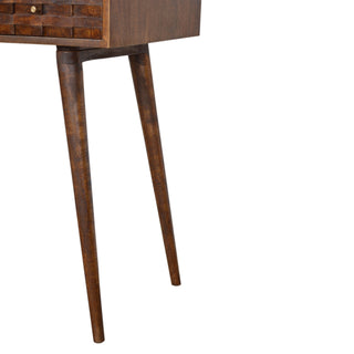 Caspar Writing Desk Mango Wood Tile-Carved Drawer Dark Chestnut With Brass Knob