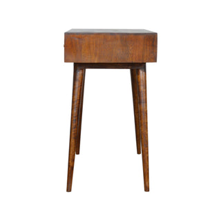 Caspar Writing Desk Mango Wood Tile-Carved Drawer Dark Chestnut With Brass Knob