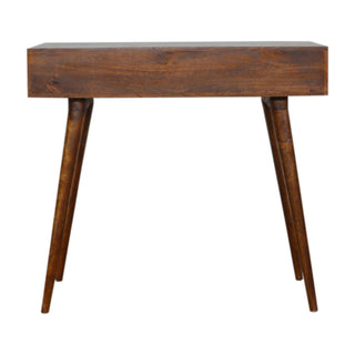 Caspar Writing Desk Mango Wood Tile-Carved Drawer Dark Chestnut With Brass Knob