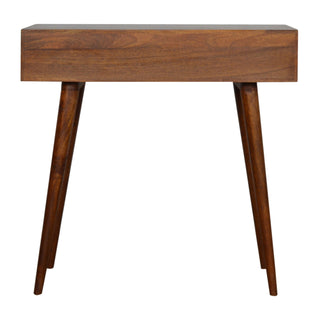 Tova Slim Console Table with Drawers Hand-Carved Tile Relief Nordic Legs Chestnut Mango Wood