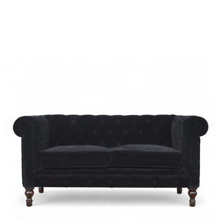 Black Velvet Chesterfield Sofa | Handcrafted 2-Seater
