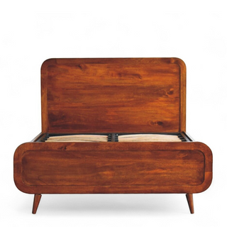 Curved Chestnut Double Bed Frame | Solid Mango Wood