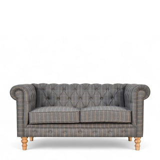 Pewter Tweed Chesterfield 2-Seater Sofa | Handcrafted Upholstery