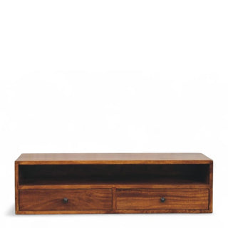 Mid-Century Modern Chestnut Wall-Mounted TV Stand with Drawers