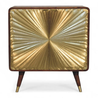Mid-Century Modern Brass Embossed Chestnut Cabinet