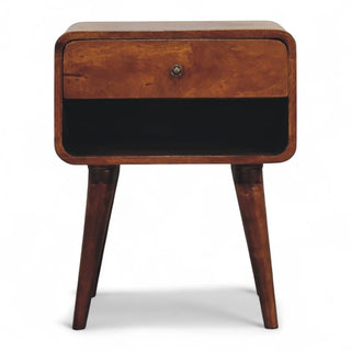 Mid-Century Modern Chestnut Curved Nightstand with Open Shelf