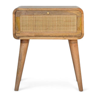 Mid-Century Solid Wood Nightstand | Woven Rattan Drawer