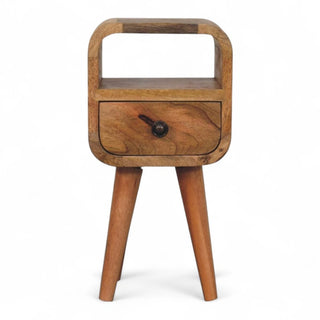 Mid-Century Modern Oak Mini Nightstand with Open Shelf