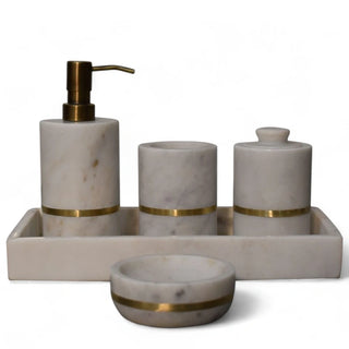 Handcrafted Brass Inlay Bathroom Accessories Set of 5