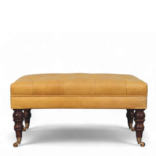 Honey Caramel Buffalo Black Leather Ottoman with Castor Legs