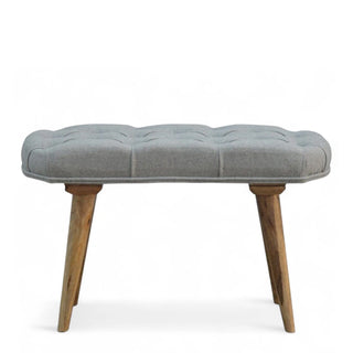 Mid-Century Modern Grey Tweed Upholstered Bench