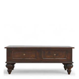 Mid-Century Solid Mango Wood 4-Drawer Coffee Table