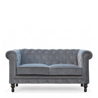 Grey Velvet Chesterfield Sofa | Handcrafted 2-Seater
