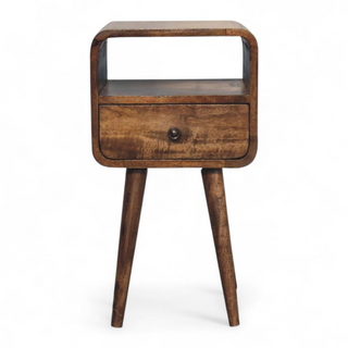 Mid-Century Modern Grey Washed Nightstand with Open Shelf