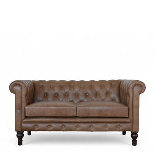 Brown Leather Chesterfield Sofa | 2-Seater | Handcrafted Design