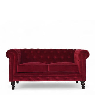 Wine Red Velvet Chesterfield Sofa | Handcrafted 2-Seater