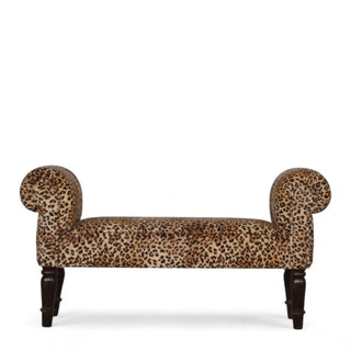 Mid-Century Modern Velvet Leopard Print Bench