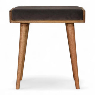 Mid-Century Modern Grey Velvet Ottoman Footstool