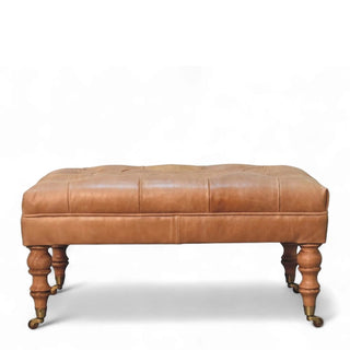 Buffalo Tan Leather Ottoman with Castor Legs