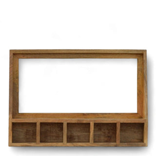 Solid Wood Wall Mounted Shelf with Mirror | 5-Slot Storage