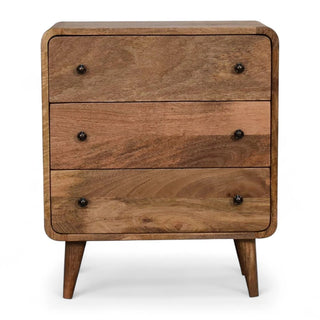 Mid-Century Modern Solid Wood Mini Curved Chest | Oak-Ish Finish