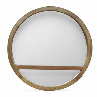 Wooden Round Wall Mirror with Shelf | Solid Mango Wood