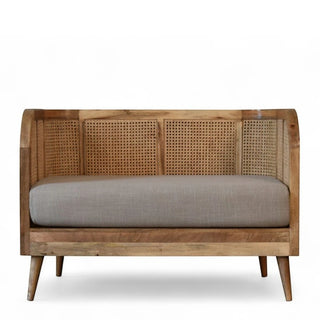 Mud Linen Rattan Sofa | Handcrafted Solid Wood Frame