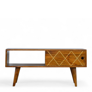 Sliding Brass Inlay Media Console | Solid Mango Wood