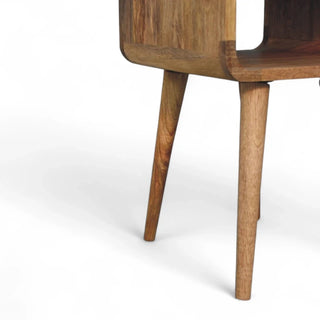 Mid-Century Solid Wood Nightstand | Oak-Ish Curved with Shelf