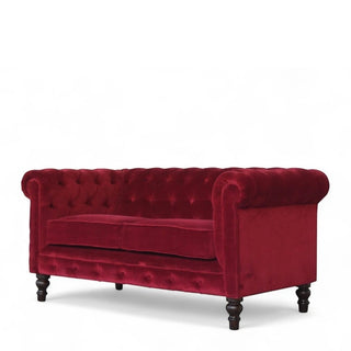 Wine Red Velvet Chesterfield Sofa | Handcrafted 2-Seater