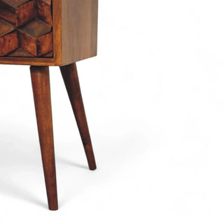 Mid-Century Modern Solid Wood 2-Drawer Nightstand | Chestnut Carved