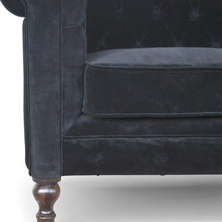 Black Velvet Chesterfield Sofa | Handcrafted 2-Seater