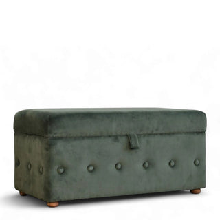 Emerald Green Velvet Ottoman with Storage | Lid-Up Design