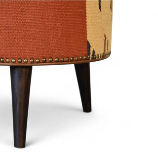Handmade Leather & Solid Wood Ottoman Footstool