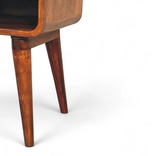 Mid-Century Modern Chestnut Curved Nightstand with Open Shelf