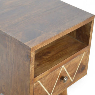 Brass Inlay Solid Wood Nightstand | Mini Geometric Design