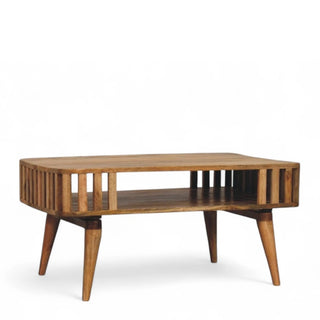 Mid-Century Modern Slatted Oak Coffee Table | Solid Wood