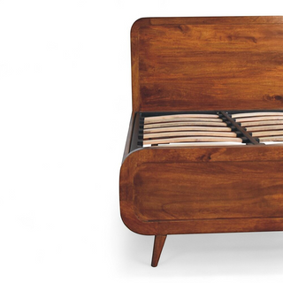 Curved Chestnut Double Bed Frame | Solid Mango Wood
