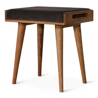 Mid-Century Modern Grey Velvet Ottoman Footstool