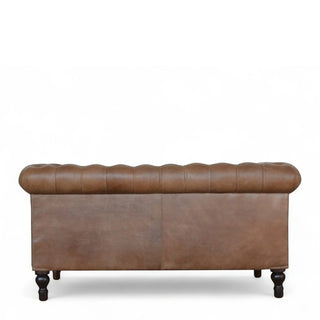 Brown Leather Chesterfield Sofa | 2-Seater | Handcrafted Design
