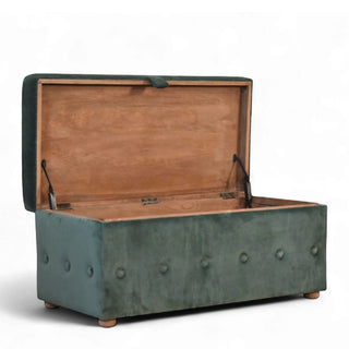 Emerald Green Velvet Ottoman with Storage | Lid-Up Design