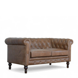 Brown Leather Chesterfield Sofa | 2-Seater | Handcrafted Design