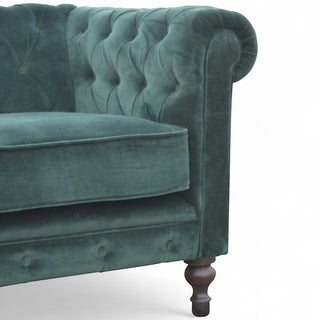 Emerald Green Velvet Chesterfield Sofa | Handcrafted 2-Seater