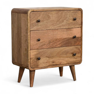 Mid-Century Modern Solid Wood Mini Curved Chest | Oak-Ish Finish