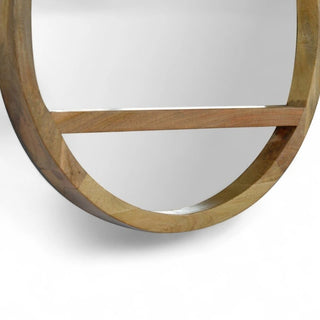 Wooden Round Wall Mirror with Shelf | Solid Mango Wood